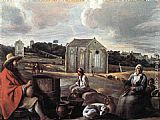Peasants Canvas Paintings - Landscape with Peasants and a Chapel